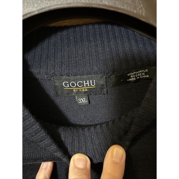 Gochu Pullover Sweater Mens sz 3XL Blue Acrylic Knit Ribbed Hem Turtleneck - Picture 2 of 3